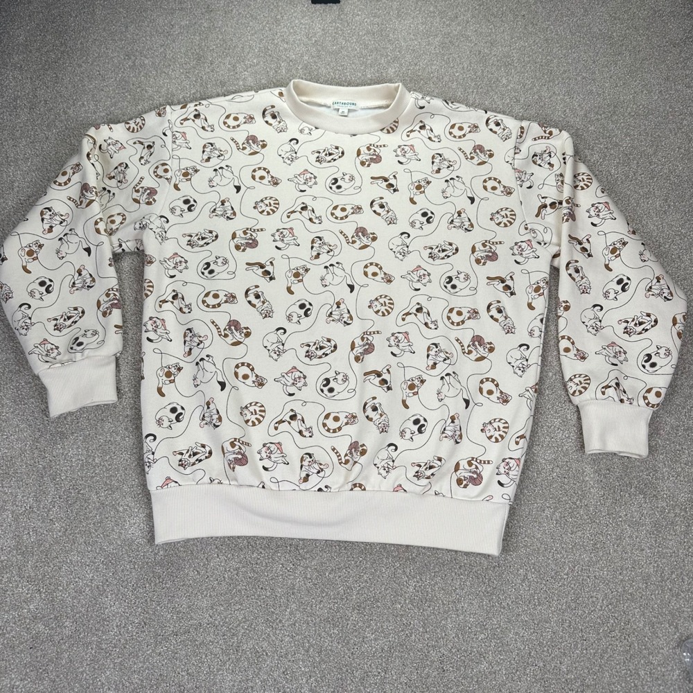 Cream‎ All Over Cute Cat Lovers Print Crewneck Sweatshirt Women's Medium